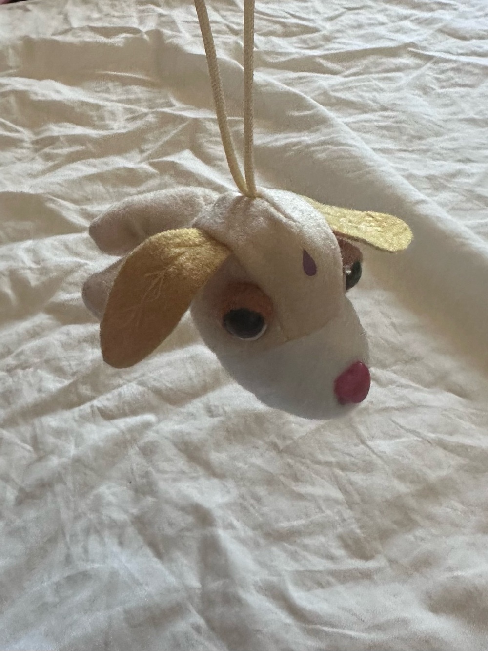 Soft Plush Dog Hanging Toy in White, Gold and Pink